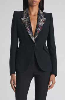Embellished Lapels Crepe Blazer