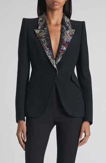 Embellished Lapels Crepe Blazer
