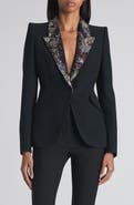 McQueen Embellished Lapels Crepe Blazer