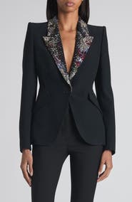 McQueen Embellished Lapels Crepe Blazer