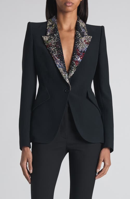 Alexander Mcqueen Mcqueen Embellished Lapels Crepe Blazer In Black