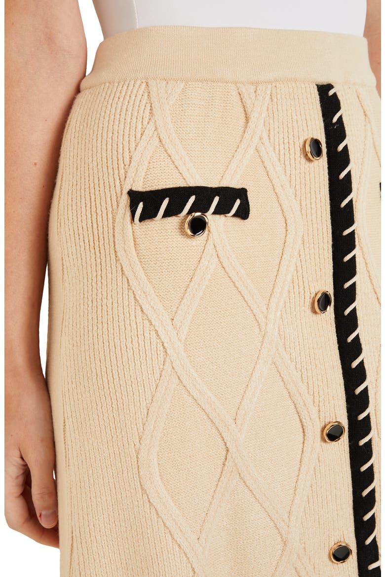 Button Front A-Line Sweater Skirt, Alternate, color, BISCOTTI/BLACK
