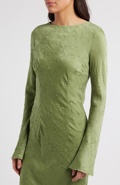 Rare London Crinkle Effect Long Sleeve Dress In Olive
