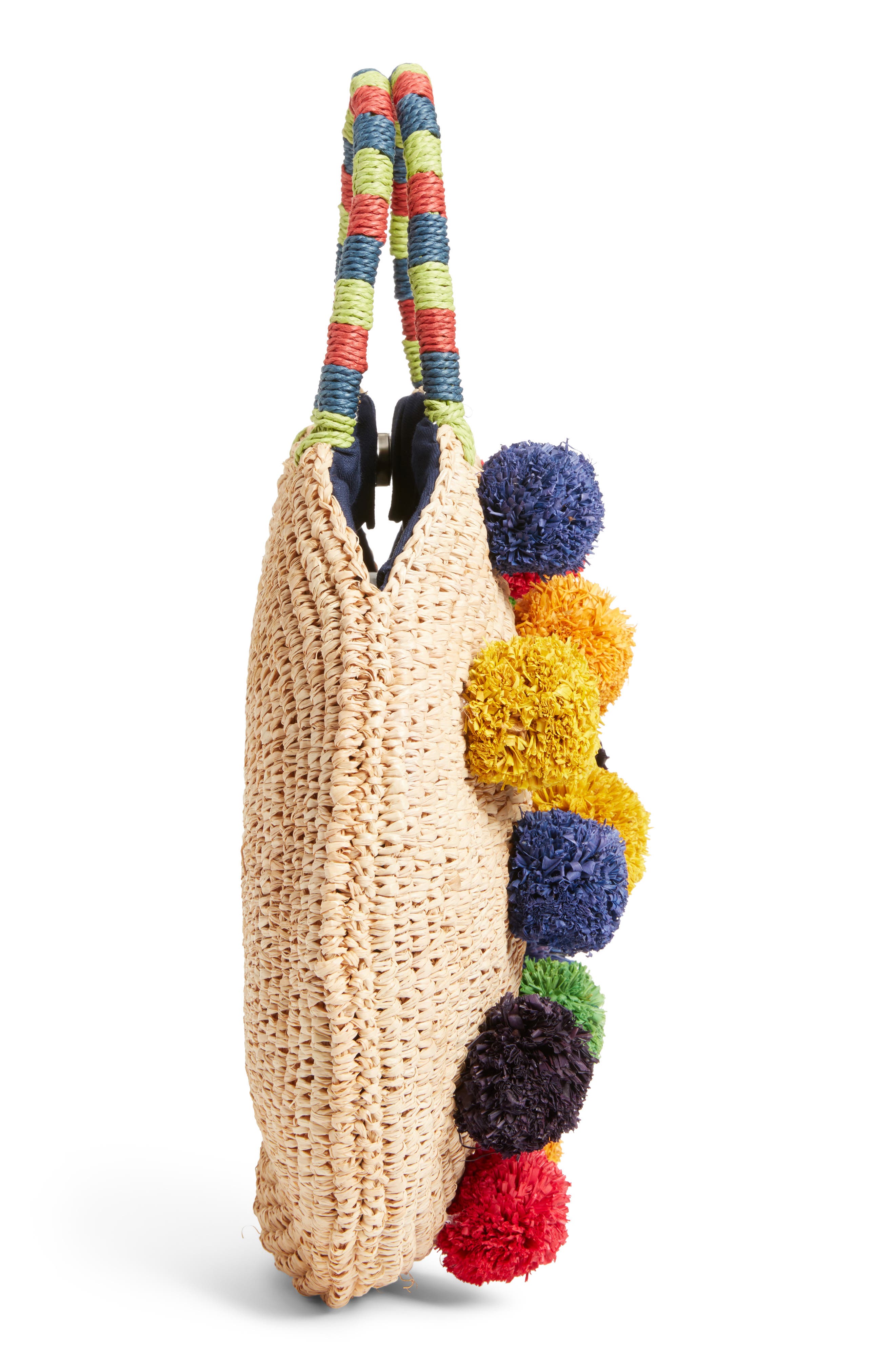 Nordstrom Multi Pom Circular Raffia Tote, Alternate, color, 