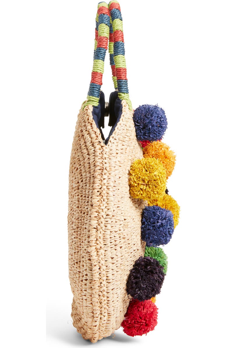 Nordstrom Multi Pom Circular Raffia Tote, Alternate, color,