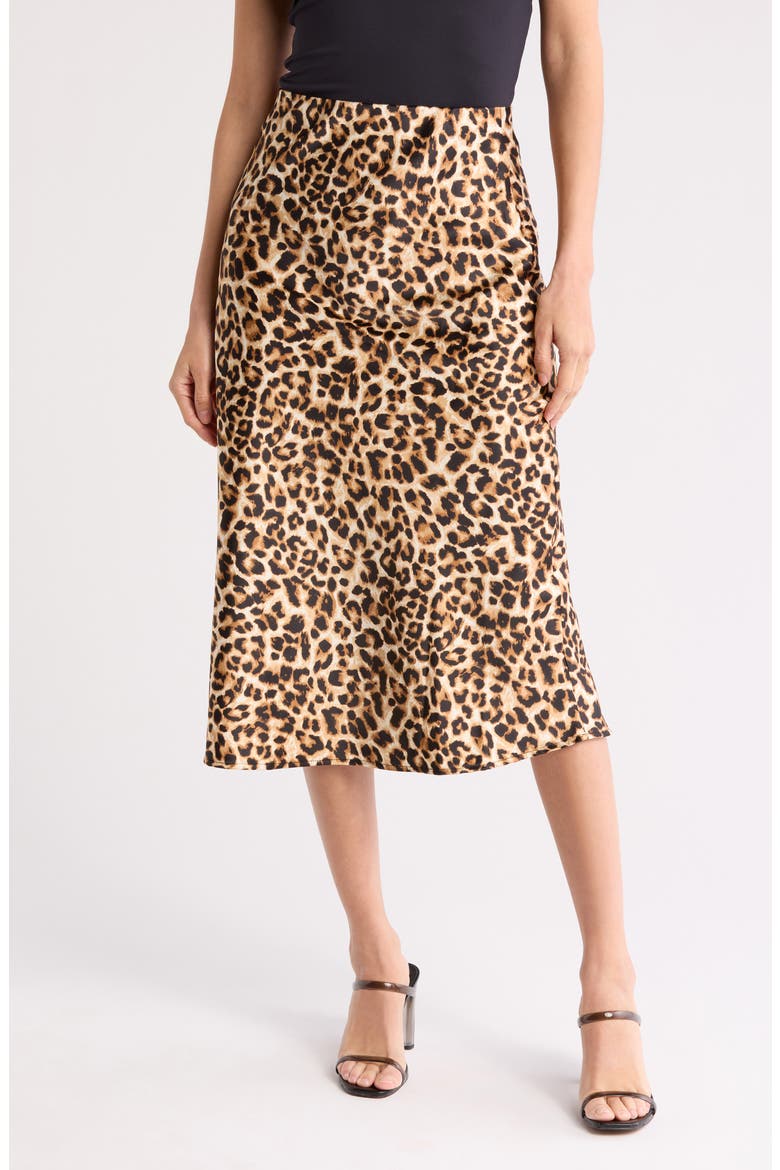 Leopard Print Midi Skirt, Main, color, CHOCOLATE