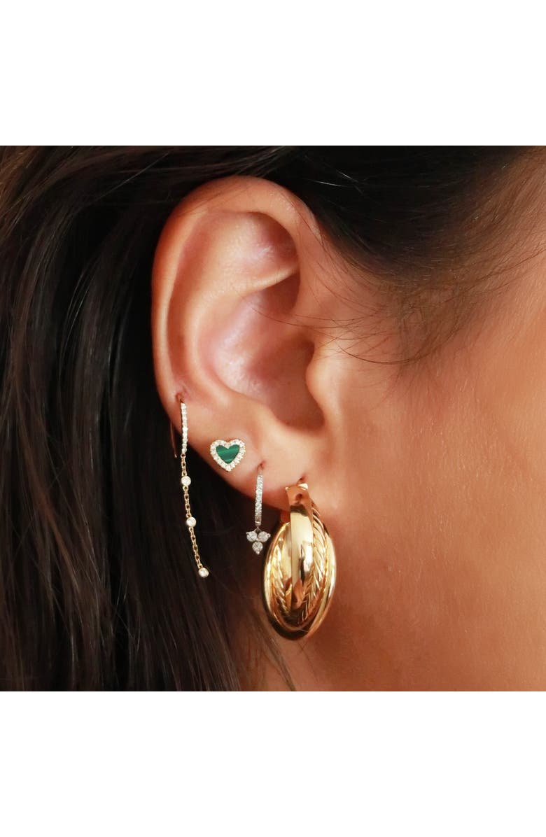 The Lovery Fine Jewelry Malachite Diamond Halo Heart Stud Earrings, Alternate, color, Malachite