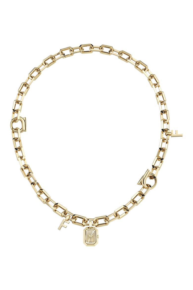 Watch Charm Chain Link Necklace, Main, color, YELLOW GOLD