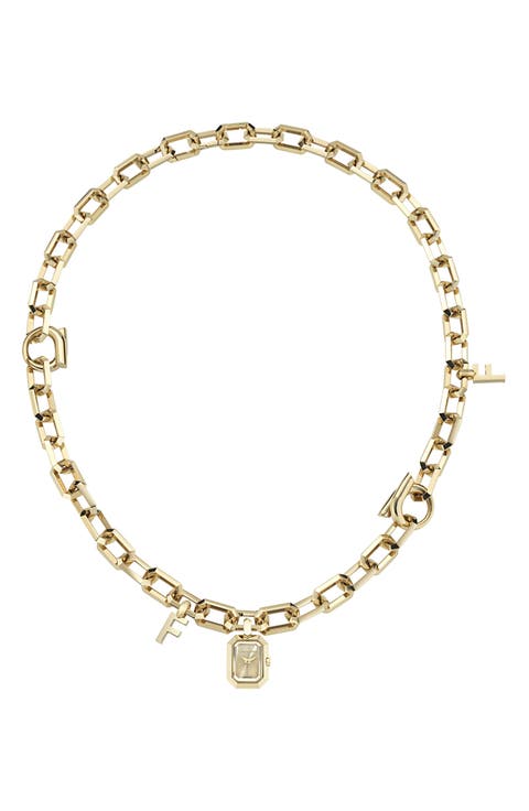 Watch Charm Chain Link Necklace