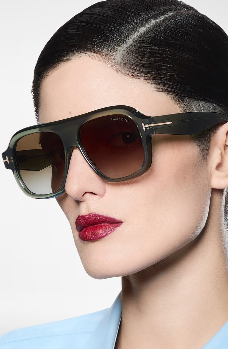 TOM FORD Rhonda 56mm Gradient Pilot Sunglasses, Alternate, color, Shiny Black / Smoke Lens