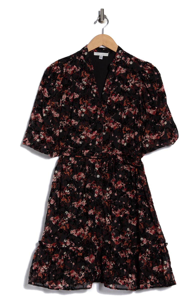 SANDRA DARREN Floral Ruffle Shirtdress, Alternate, color, Black Floral