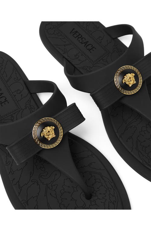 Shop Versace Gianni Ribbon Medusa Flip Flop In Black- Gold