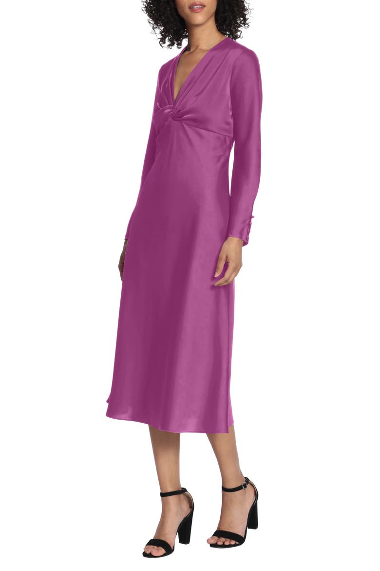 Twist V-Neck Long Sleeve Midi Dress, Alternate, color, DARK PURPLE