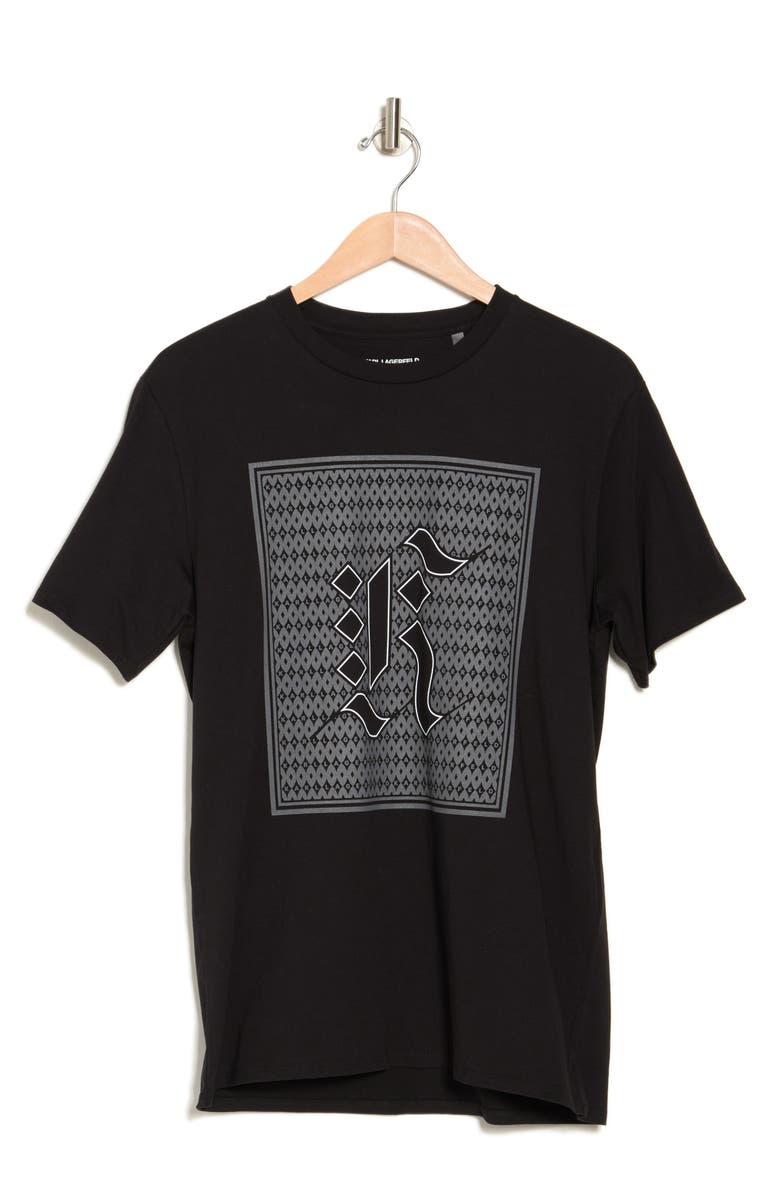 KARL LAGERFELD PARIS Framed Gothik Logo Crewneck Graphic Tee, Alternate, color,