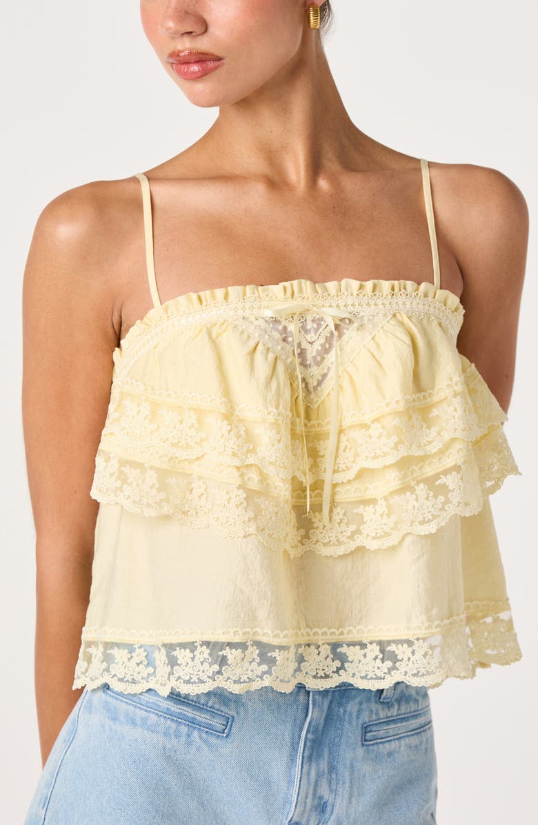 ASTR the Label Jazlyn Lace Detail Tiered Top, Alternate, color, Butter Yellow