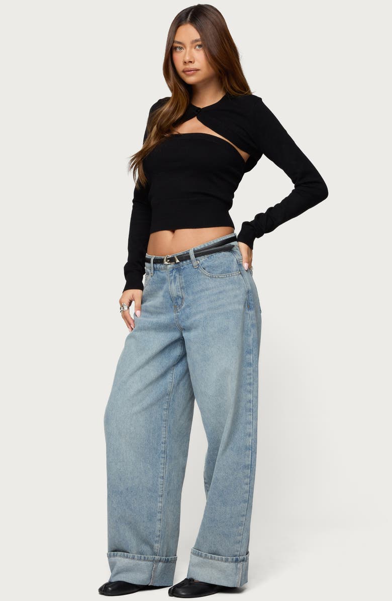 EDIKTED Strapless Knit Top & Shrug Set, Alternate, color, Black