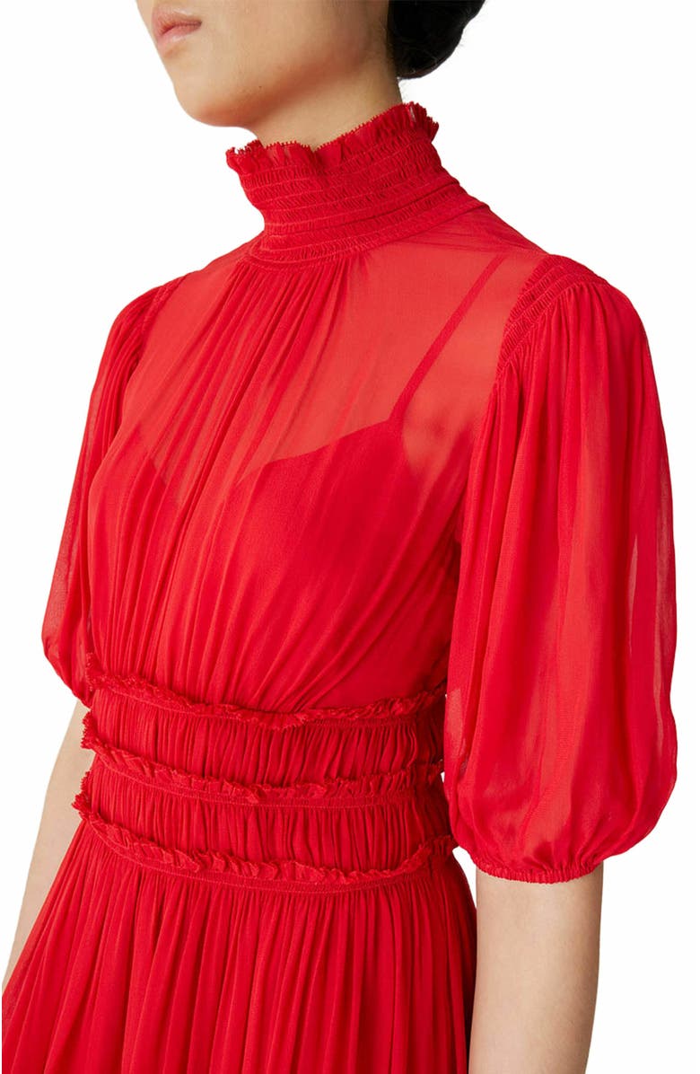 Rebecca Taylor Viscose Chiffon Smocked Waist Dress, Alternate, color, Red Lip