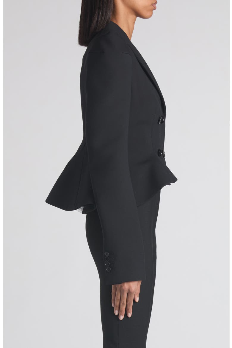 Pleated Puff Shoulder Stretch Wool Crop Jacket, Alternate, color, BLACK