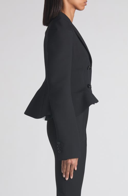 Alexander Mcqueen Mcqueen Pleated Puff Shoulder Stretch Wool Crop Jacket In Black