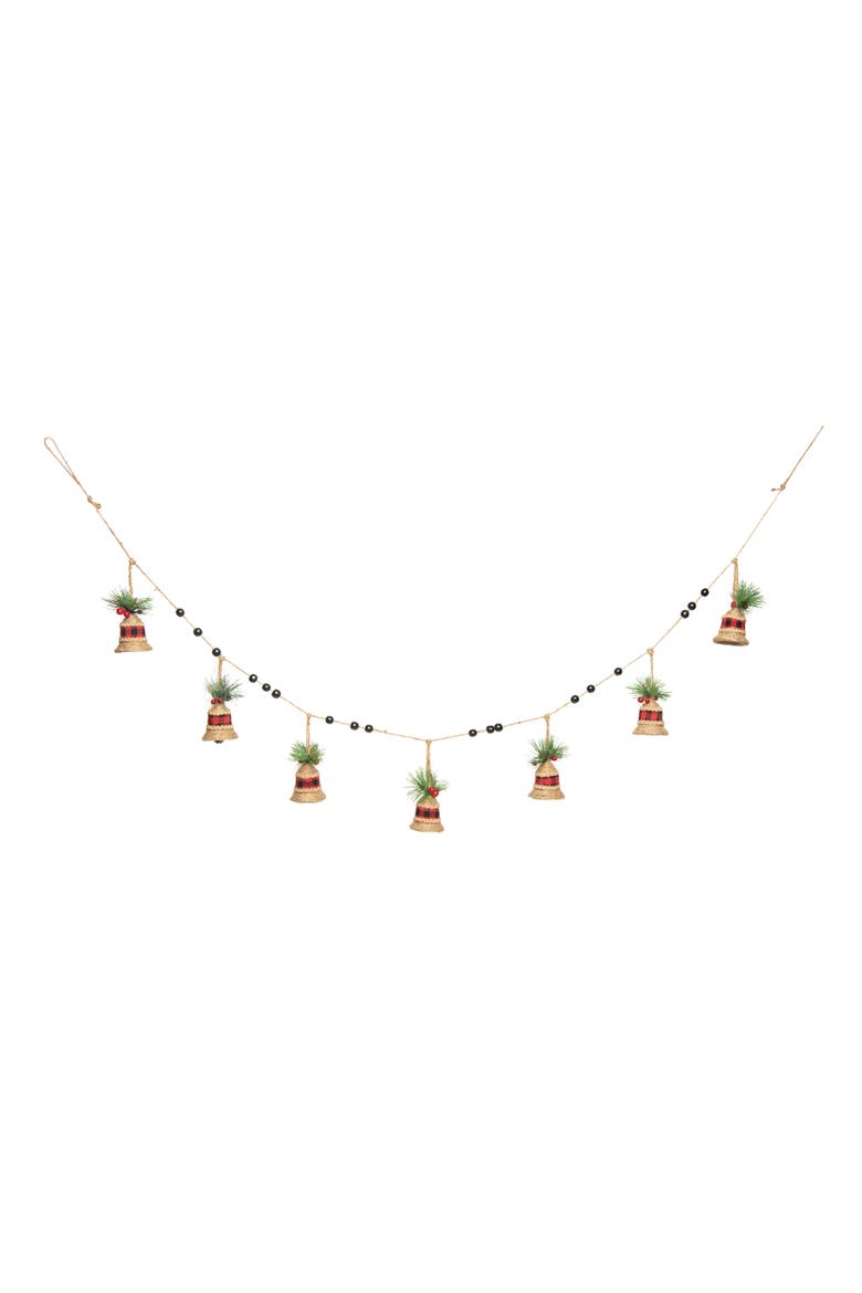 Buffalo Plaid Bell Christmas Garland 74", Main, color, Gold