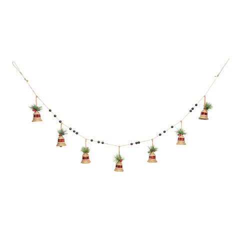 Buffalo Plaid Bell Christmas Garland 74"