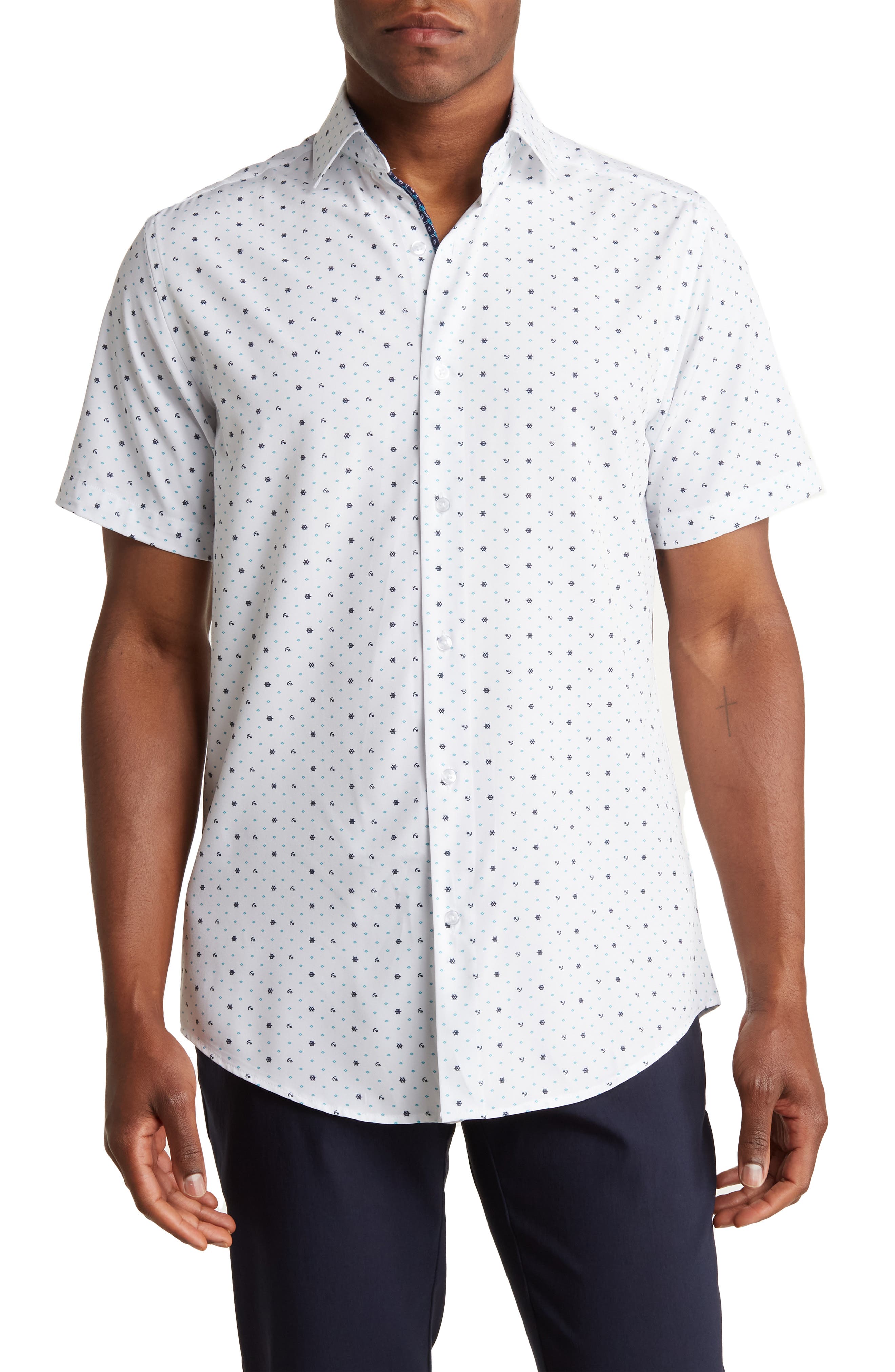 TOM BAINE Slim Fit Performance Short Sleeve Button-Up Shirt