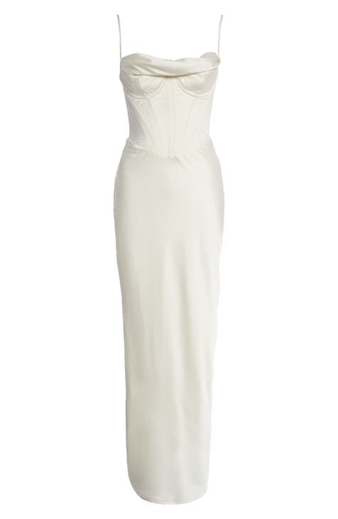 Long white silk dress on sale