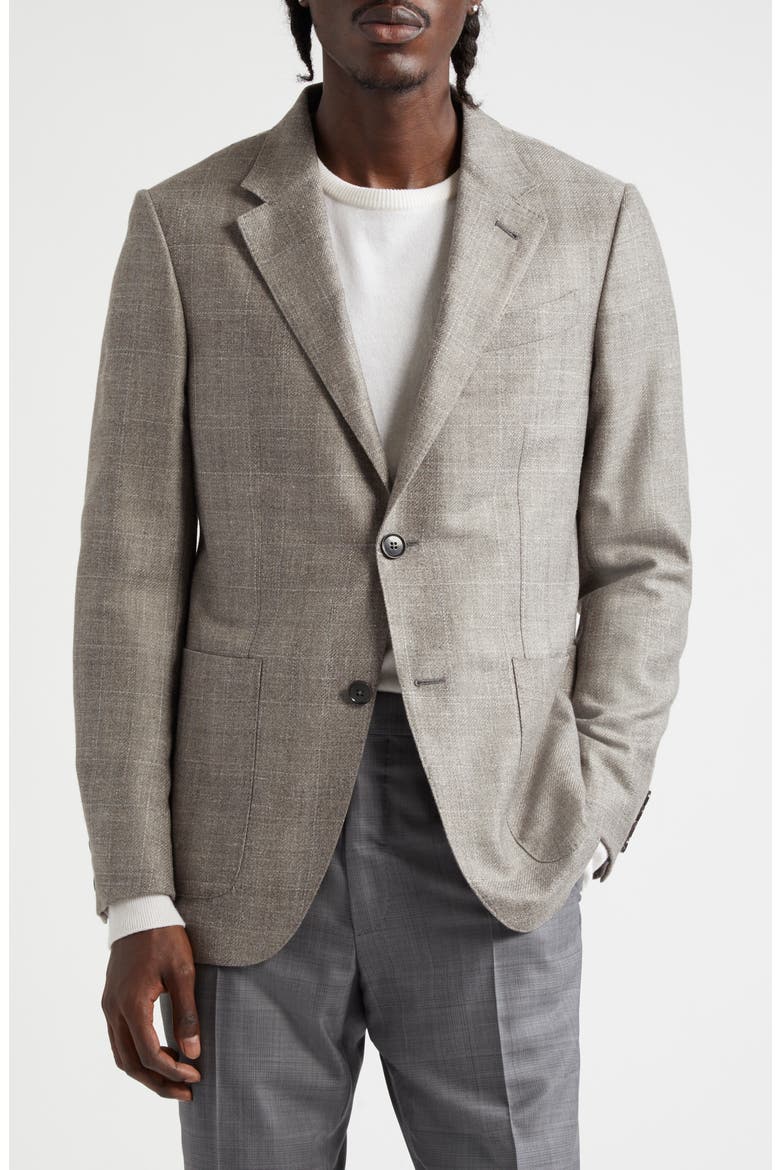 Windowpane Wool Blend Sport Coat, Main, color, TAUPE
