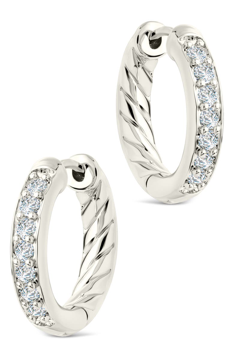 Sterling Forever Dylan Cubic Zirconia Micro Hoop Earrings, Alternate, color, Silver