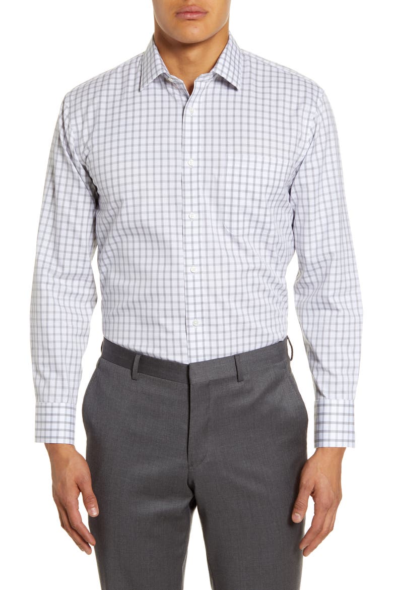 Men's Shop Smartcare Trim Fit Plaid Dress Shirt, Main, color, GREY SLEET
