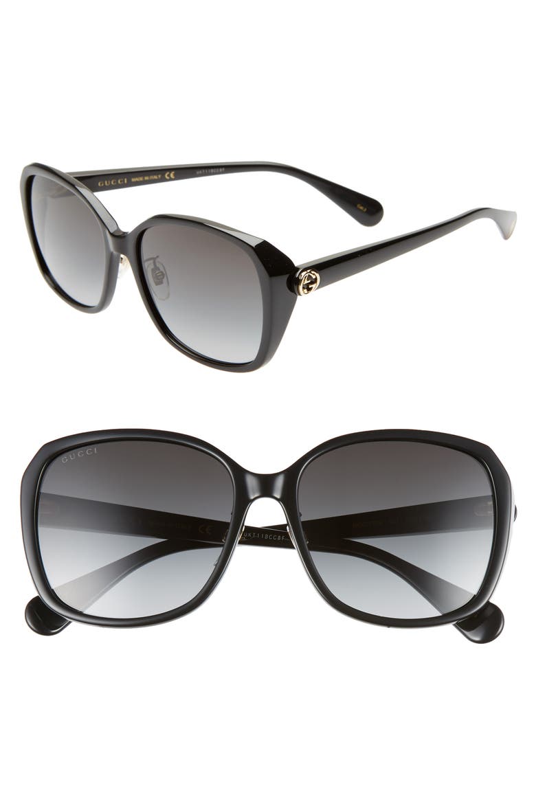 57mm Square Sunglasses, Main, color, BLACK