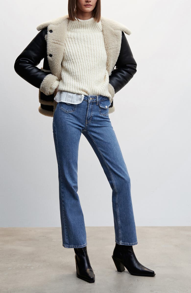 MANGO Button Flap Pocket Flare Jeans, Alternate, color, 