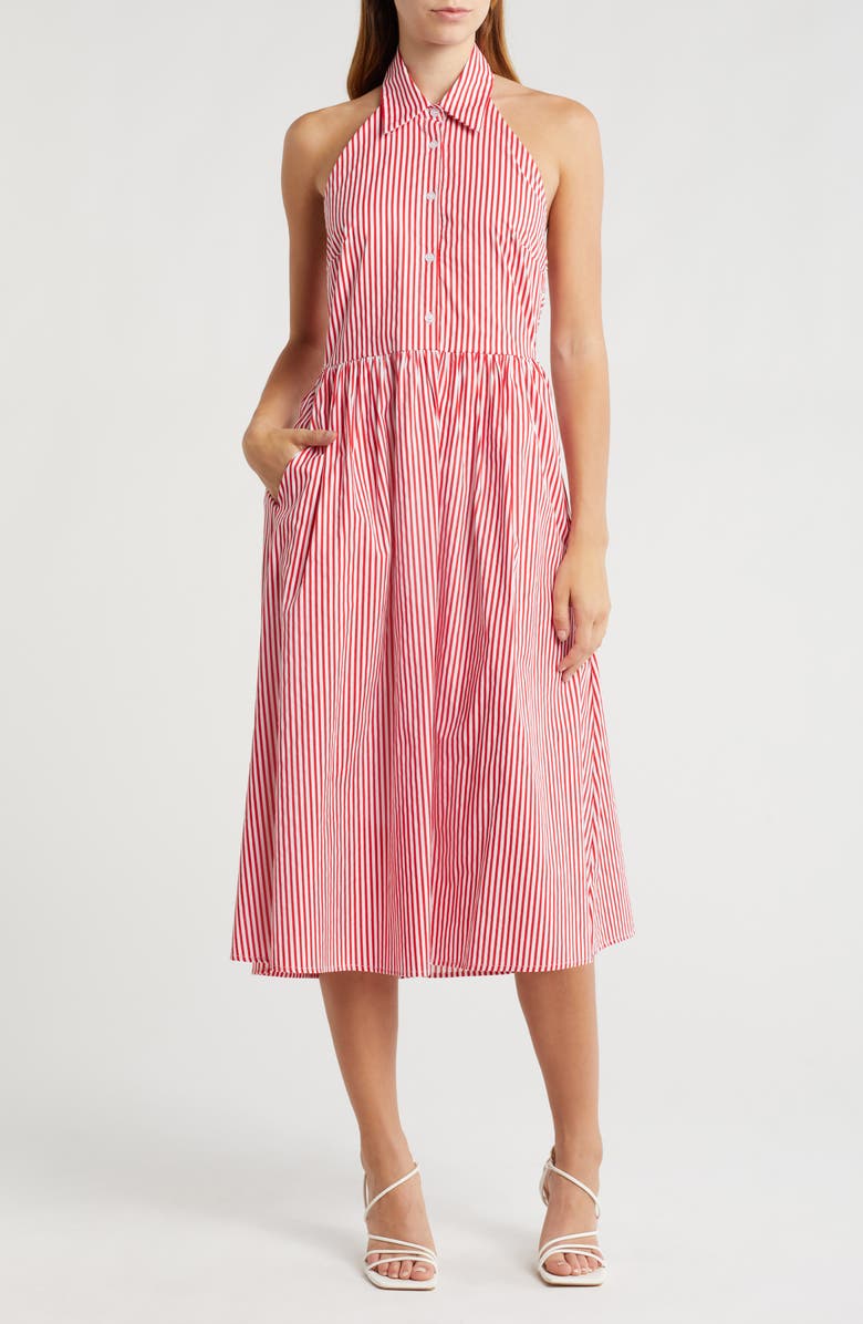 Lush Halter Midi A-Line Dress, Main, color, Red Stripe