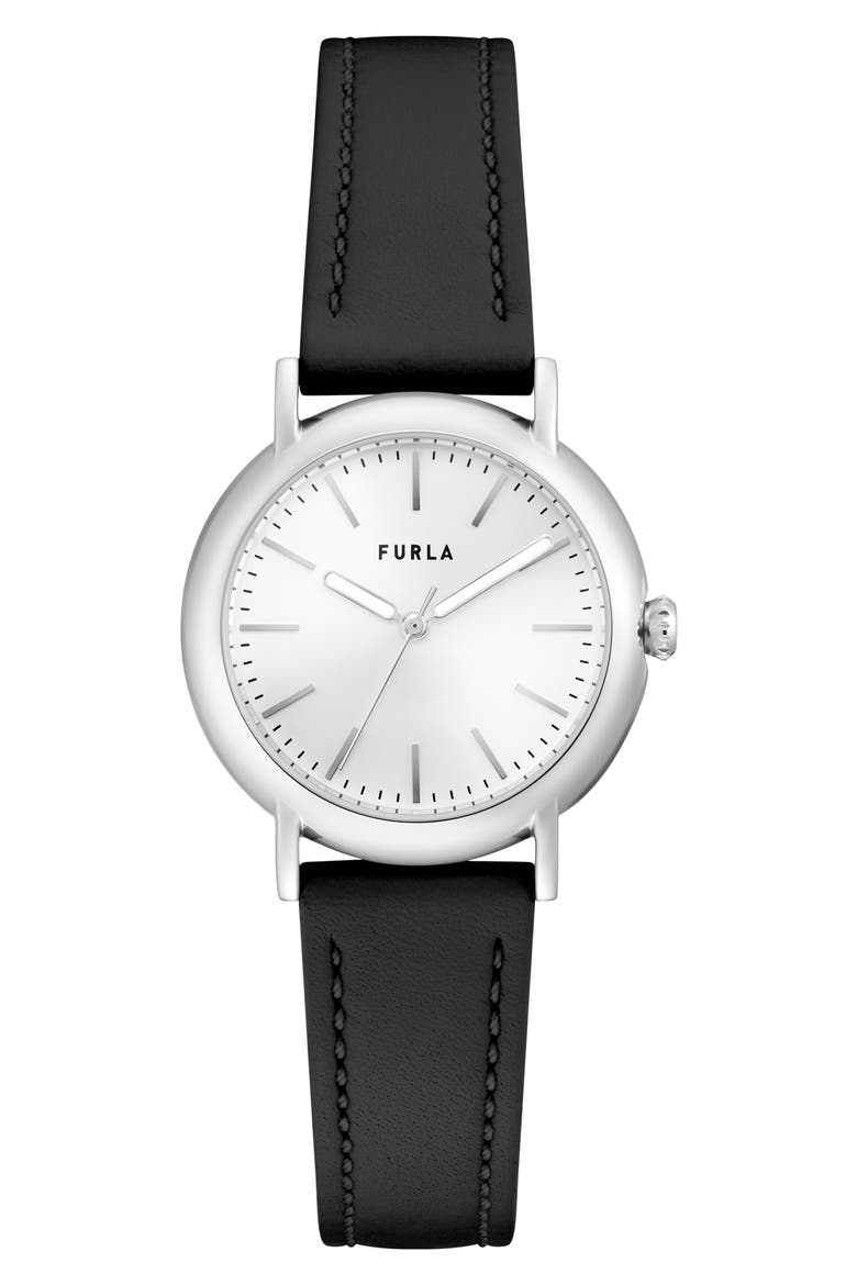 Easy Shape Leather Strap Watch, 32mm, Main, color, SILVER/ SILVER/ BLACK