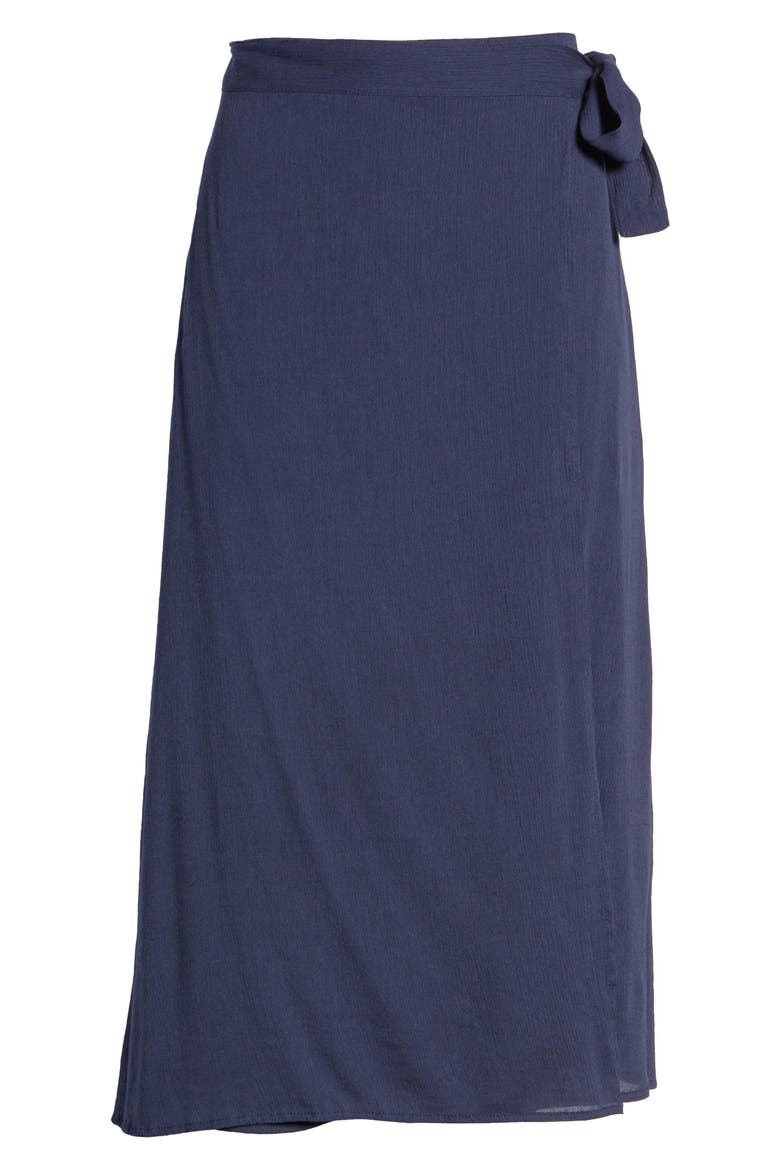 Faux Wrap Midi Skirt, Alternate, color, NAVY PEACOAT