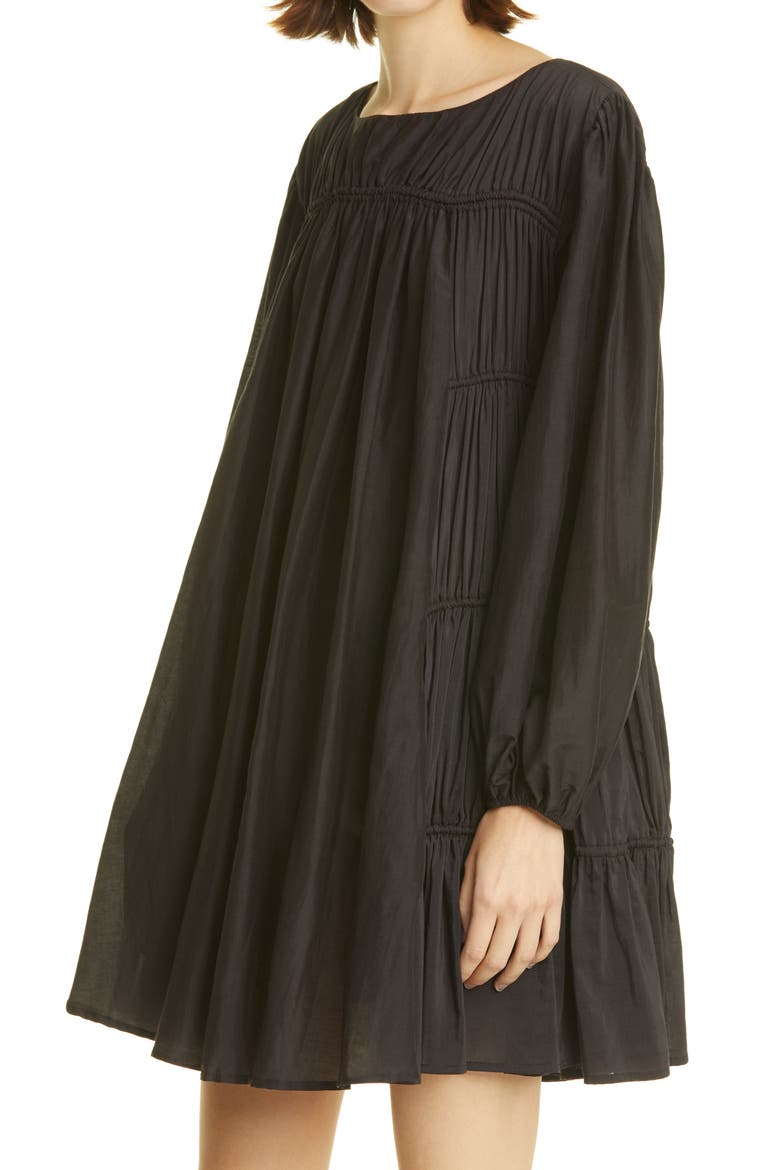 Siddal Tiered Long Sleeve Minidress, Alternate, color, BLACK