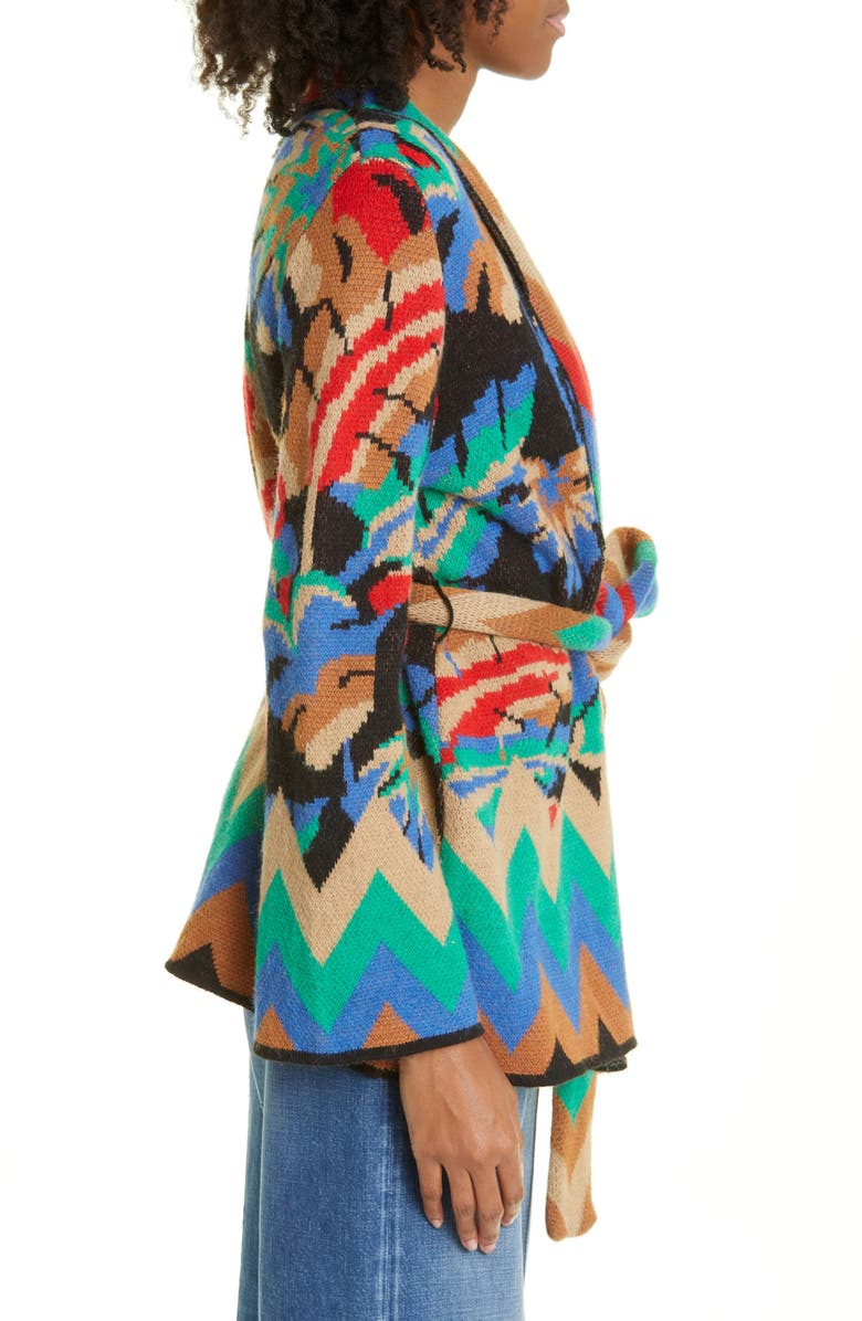 FARM Rio Chevron Forest Jacquard Belted Cardigan, Alternate, color,