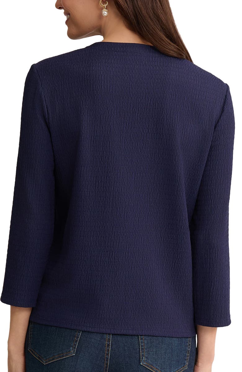 Jones New York Three Quarter Sleeve Cardigan, Alternate, color, Pacific Navy