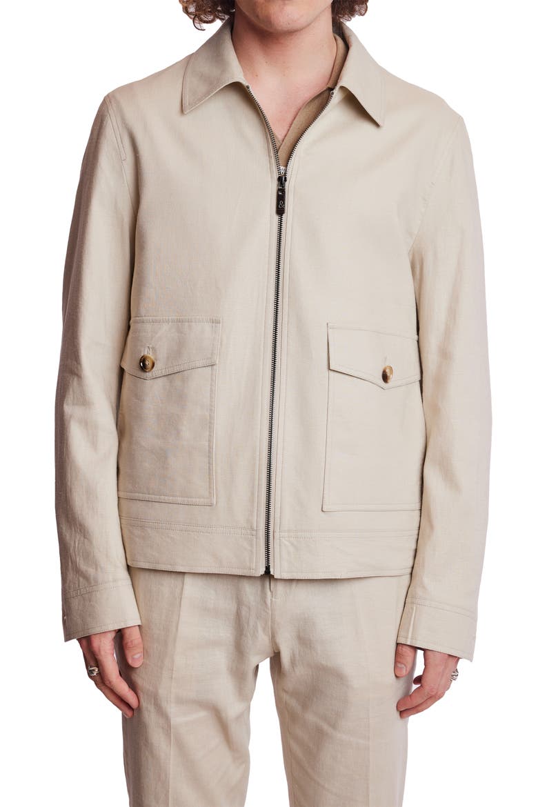 Milo Slim Fit Linen Blend Bomber Jacket, Main, color, TAN LINEN