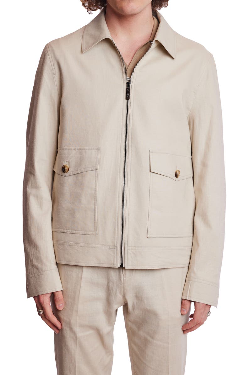 PAISLEY & GRAY Milo Slim Fit Linen Blend Bomber Jacket, Main, color, Tan Linen