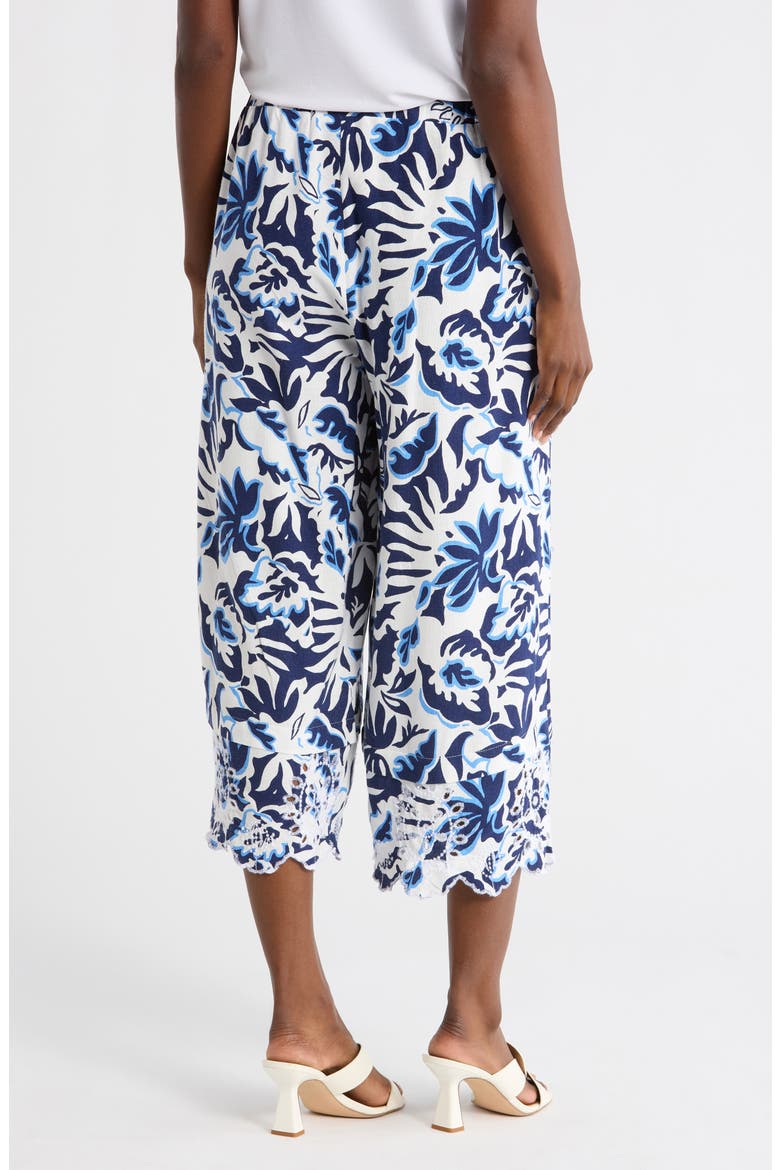 Embroidered Eyelet Hem Wide Leg Pull-On Pants, Alternate, color, PAISLEY NAVY 331-3 PRINT
