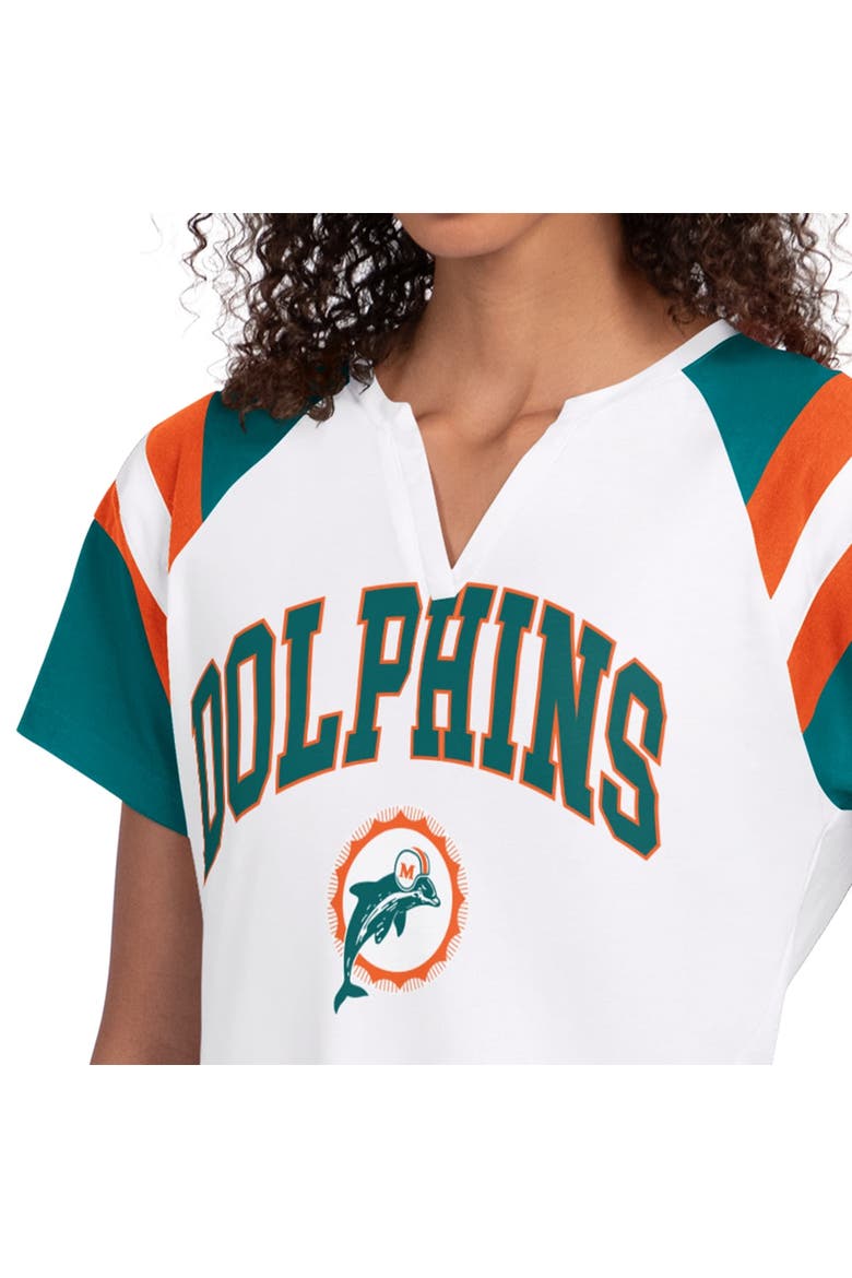 Women's Starter  White Miami Dolphins Game On Notch Neck T-Shirt, Alternate, color, White