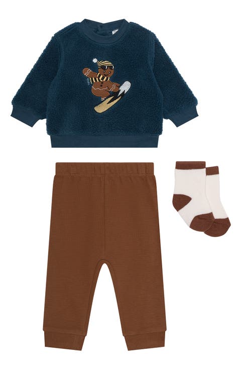 Faux Shearling Sweatshirt, Leggings & Socks Set (Baby)