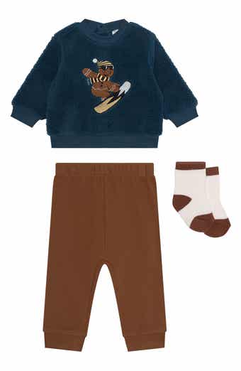PL Baby by Petit Lem Faux Shearling Sweatshirt, Leggings & Socks Set
