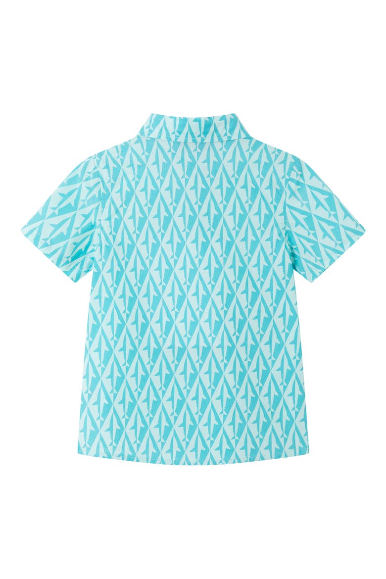 Kids' Short Sleeve Cotton Button Down Shirt, Alternate, color, AQUA
