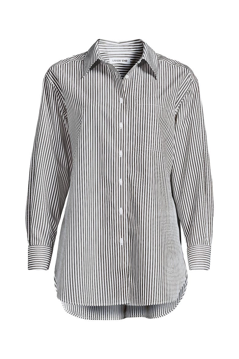 No Iron Oversized Poplin Extra Long Tunic, Alternate, color, Rich Coffee Double Stripe