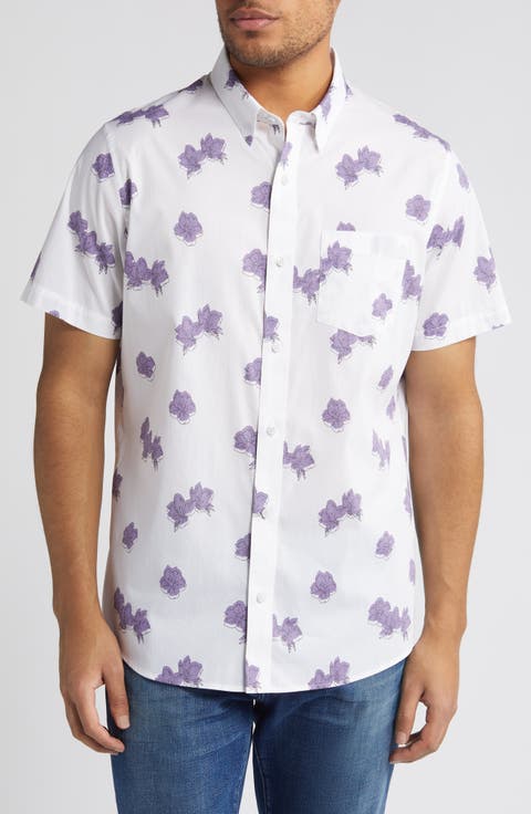 Hit The Books Floral Short Sleeve Stretch Button-Up Shirt