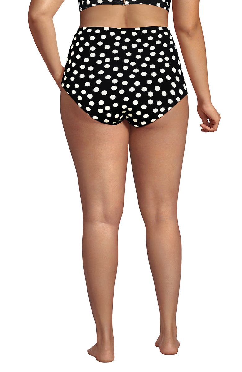 Lands' End Plus Size Sculpting Suit High Waisted Bikini Bottoms, Alternate, color, Black/Egret White Tossed Dots
