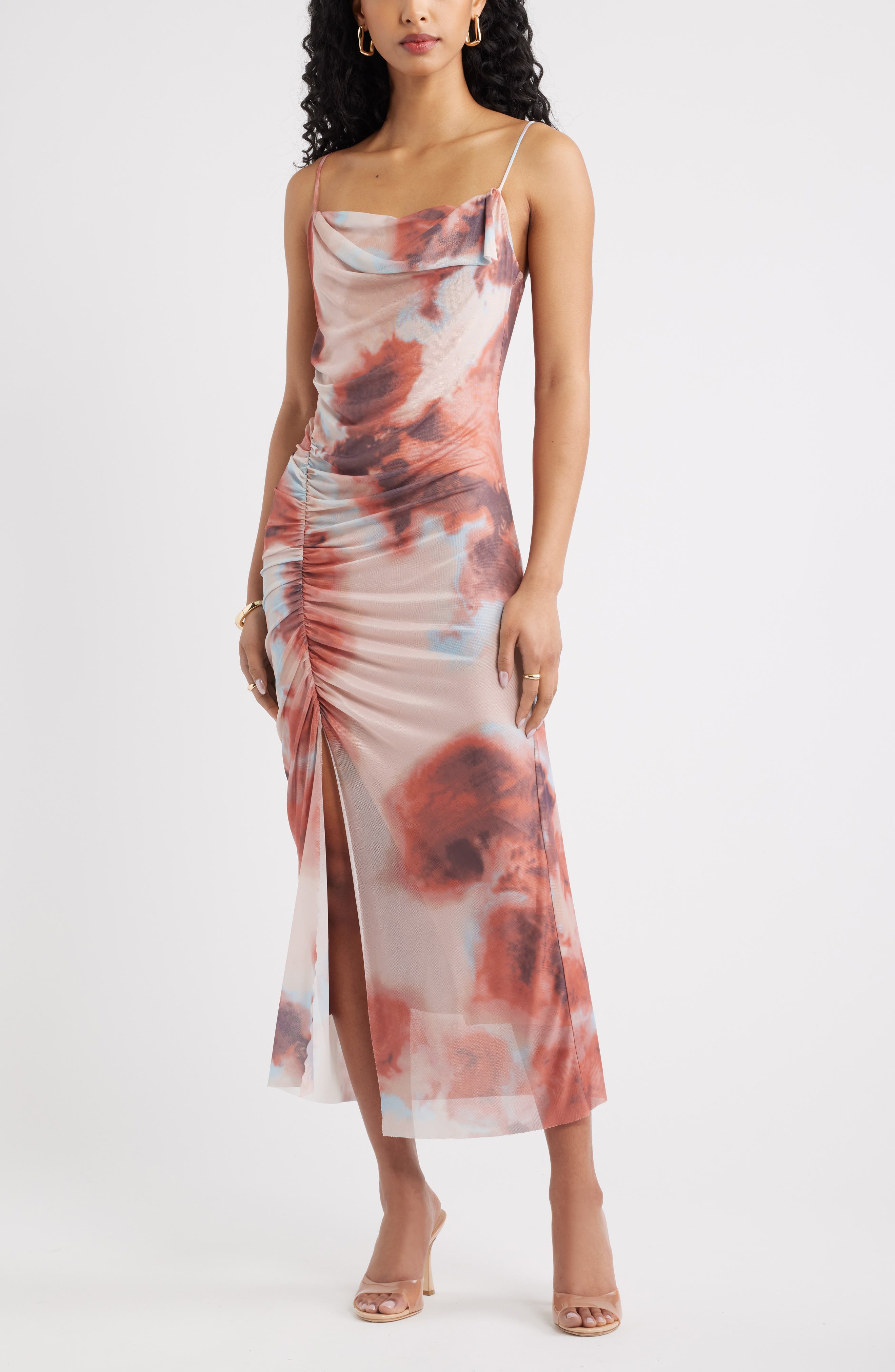 Open Edit Floral Print Mesh Maxi Dress In Multi