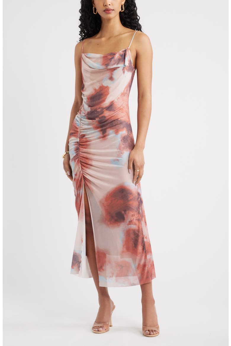 Mesh Maxi Dress, Main, color, BROWN BLUE WATERCOLOR